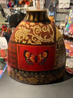 Aldo Decorative Butterfly Vase in Red, Gold & Brown